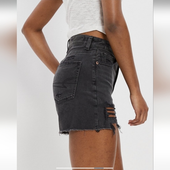 NWT American Eagle High Rise Crossover Waist Baggy Short Black Distressed Denim - Picture 5 of 16